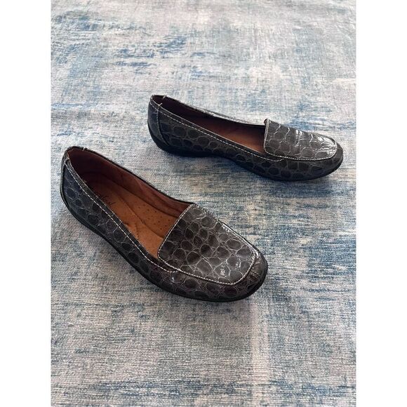 Natural Soul By Naturalizer Gray Faux Crocodile Fanna Loafer Womens 7.5 - Picture 1 of 6